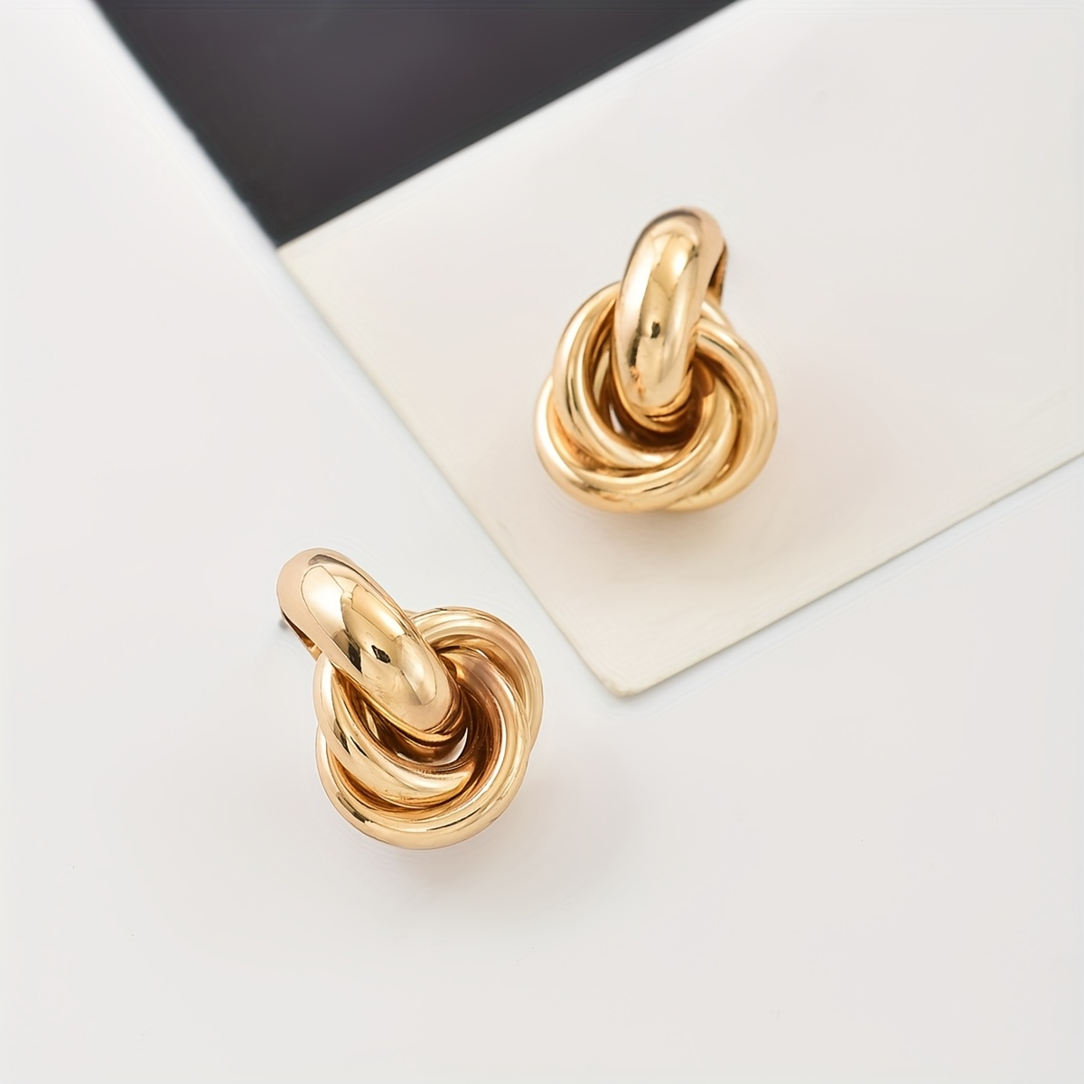 Golden Geometric Twisted Layer Earrings for Women